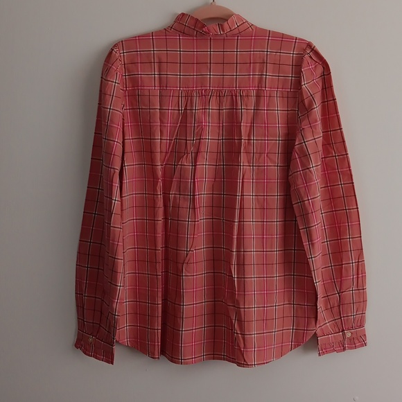 Loft Plaid Ruffle Mock Neck Button Front Shirt #1651 - Picture 7 of 8